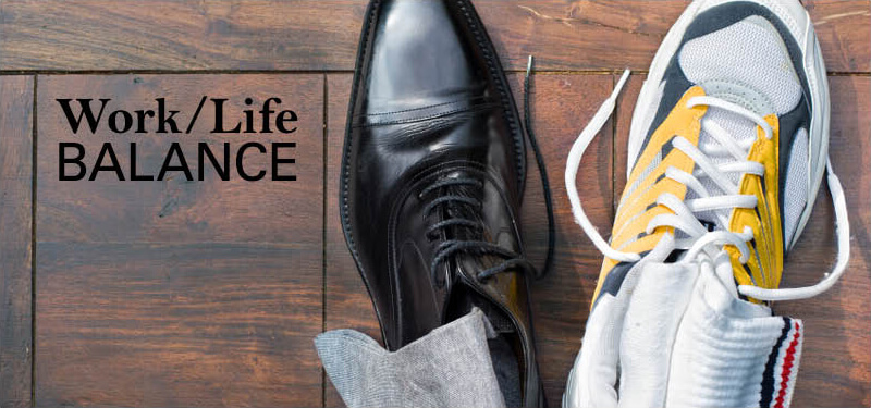 Work/Life Balance Graphic with Work Shoes and Sneakers