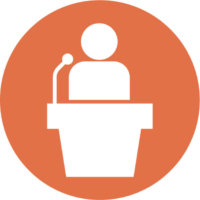 Speaker at podium graphic - Orange