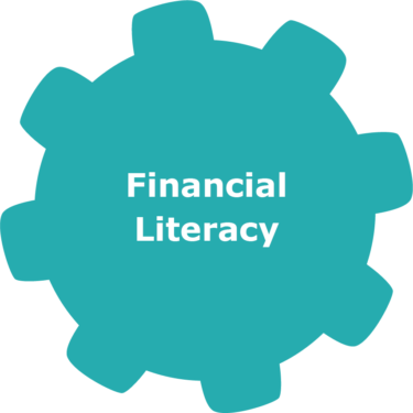 Financial Literacy teal gear graphic