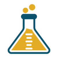 Science beaker icon graphic - yellow and navy colors